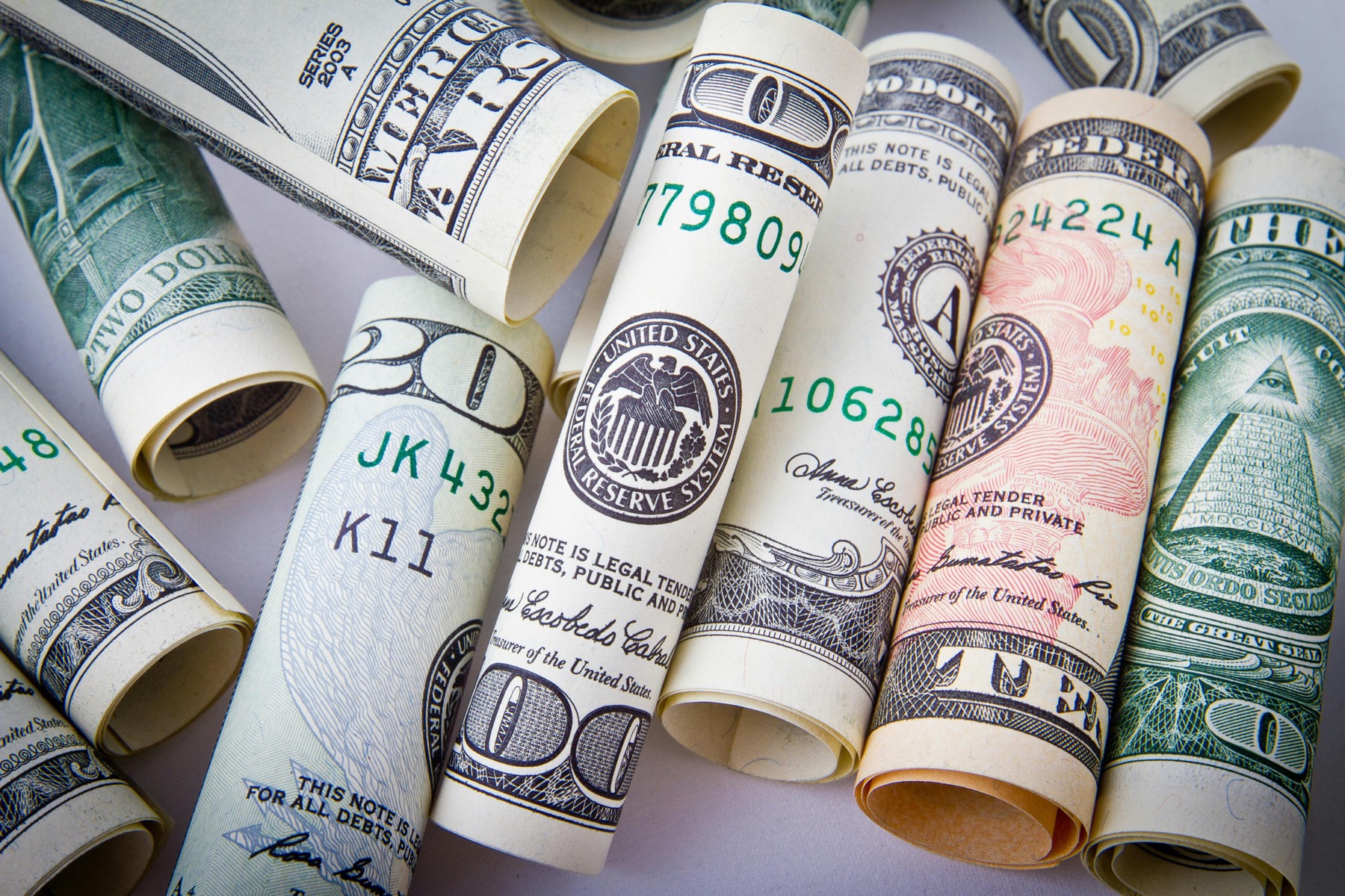Rolled currency representing financial security
